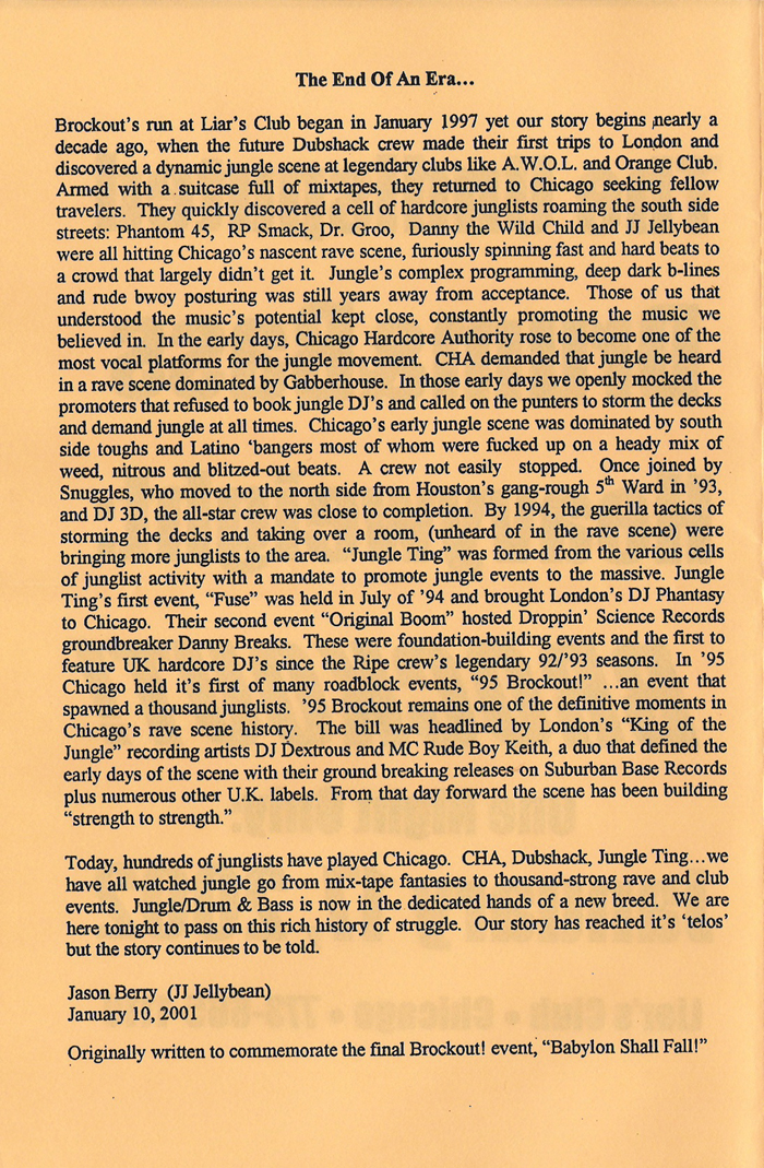 The Undisputed Drum & Bass Heavyweight: BROCKOUT!, January 17, 2002 (inside)